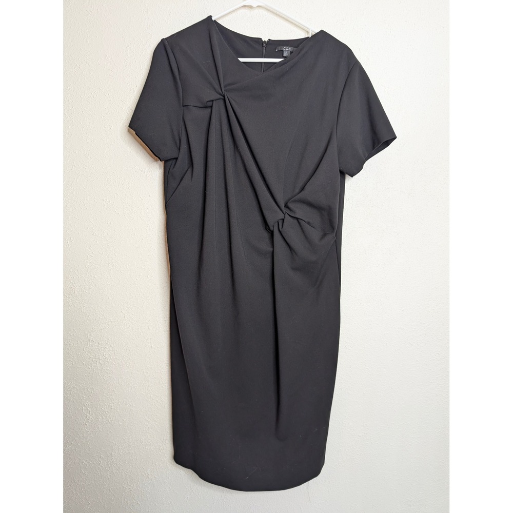 COS Womens Draped Knot Front T-Shirt Dress Large Black Short Sleeve Minimalist